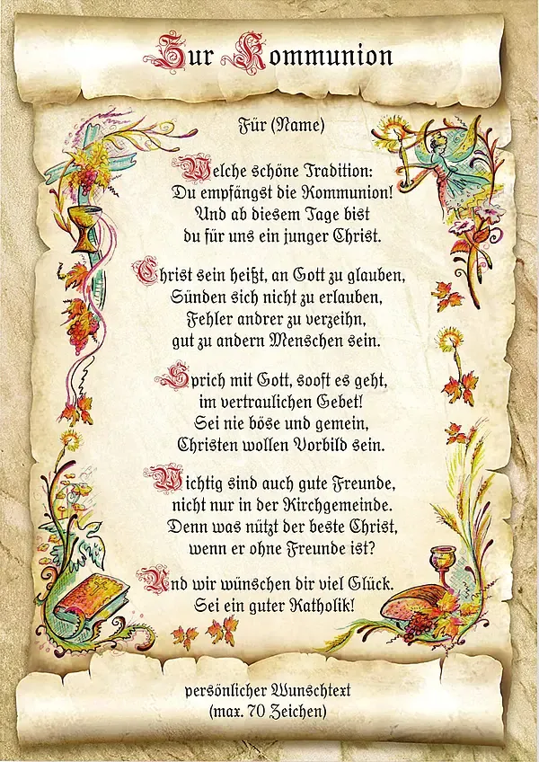 Urkunde zur Kommunion mit Ihrem Wunschtext Urkunde zur Kommunion mit Ihrem Wunschtext