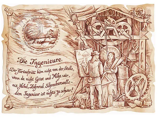 Zunftbild Ingenieure auf Antikpapier im A4-Format Zunftbild Ingenieure auf Antikpapier im A4-Format