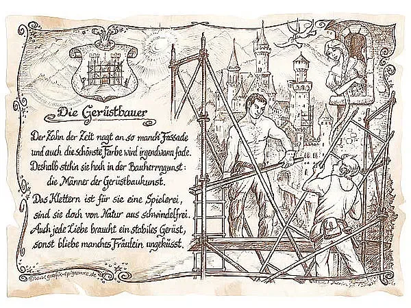Zunftbild Gerüstbauer auf Antikpapier im A4-Format Zunftbild Gerüstbauer auf Antikpapier im A4-Format