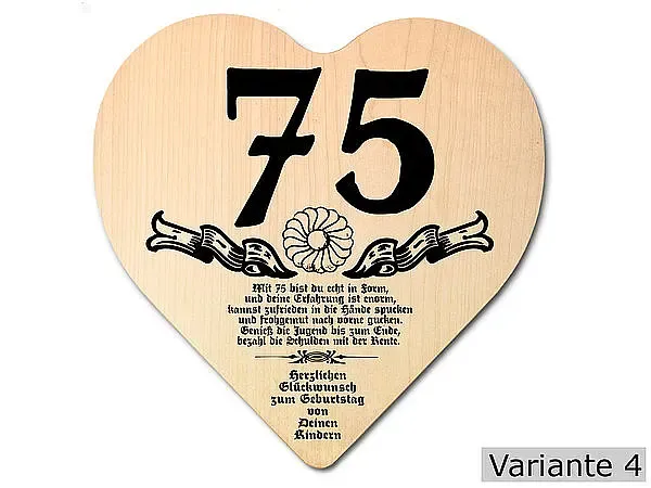 Herz Holzschild mit Wunschtext Geschenk zum 75. Geburtstag Herz Holzschild mit Wunschtext Geschenk zum 75. Geburtstag