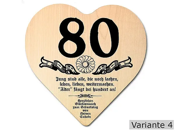 Herz Holzschild mit Wunschtext Geschenk zum 80. Geburtstag Herz Holzschild mit Wunschtext Geschenk zum 80. Geburtstag