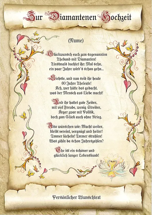 Urkunde zur Diamantenen Hochzeit Urkunde zur Diamantenen Hochzeit