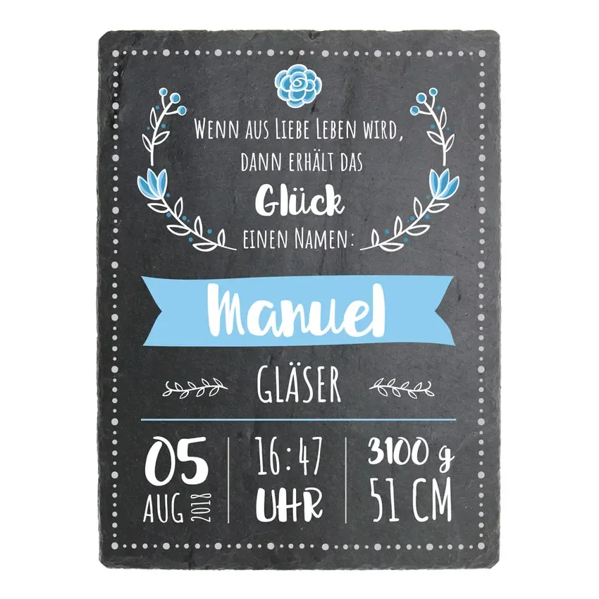 Geschenk zur Geburt eines Jungen Schieferschild mit Aufdruck - 150 x 200 mm - Design Junge Geschenk zur Geburt eines Jungen Schieferschild mit Aufdruck - 150 x 200 mm - Design Junge