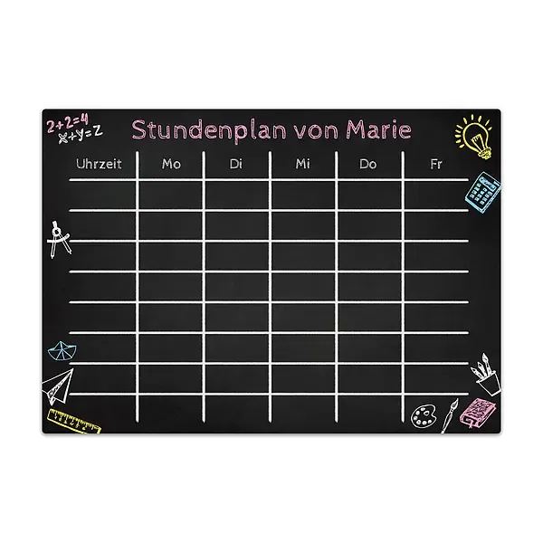 Chalkboard "Stundenplan" A4 mit Wunschtext und inkl. Kreidemarker - für Mädchen Chalkboard "Stundenplan" A4 mit Wunschtext und inkl. Kreidemarker - für Mädchen