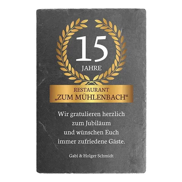 Jubiläumsgeschenk - farbiges Schieferschild mit Widmung - mehrere Größen Jubiläumsgeschenk - farbiges Schieferschild mit Widmung - mehrere Größen