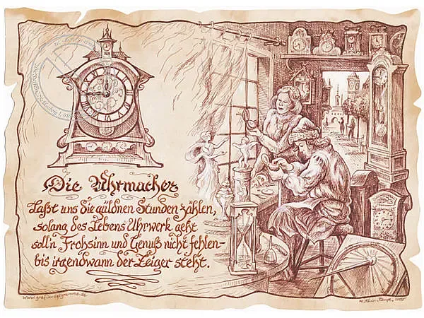 Zunftbild Uhrmacher auf Antikpapier im A4-Format Zunftbild Uhrmacher auf Antikpapier im A4-Format