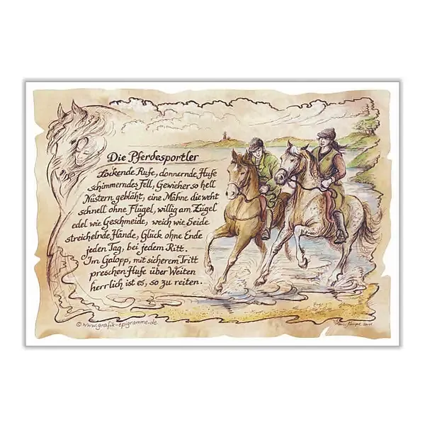 Sportbild für Reiter auf Antikpapier im A4-Format Sportbild für Reiter auf Antikpapier im A4-Format