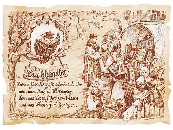 Zunftbild Buchhändler auf Antikpapier im A4-Format Zunftbild Buchhändler auf Antikpapier im A4-Format