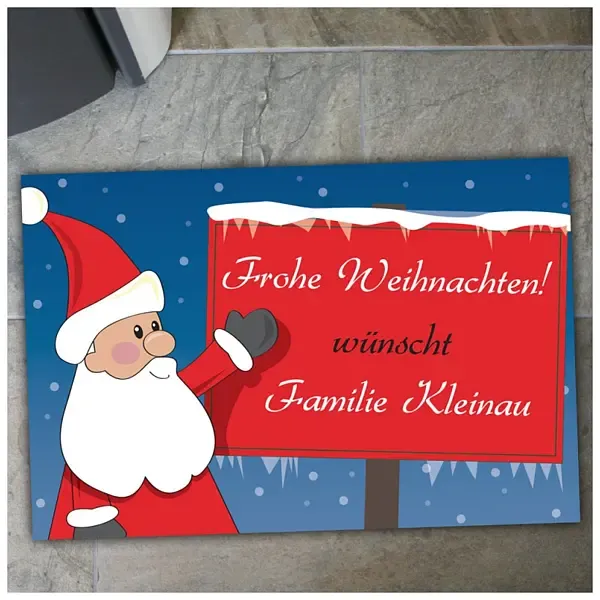 Fußmatte "Frohe Weihnachten" und Weihnachtsmann mit Schild Fußmatte "Frohe Weihnachten" und Weihnachtsmann mit Schild