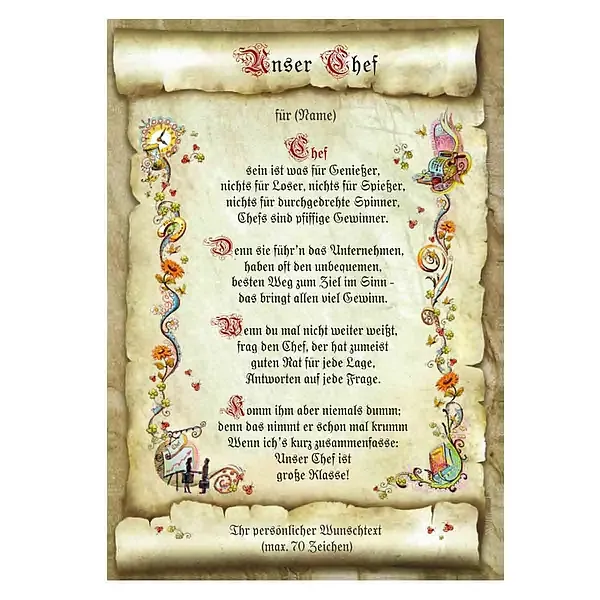 Urkunde Chef mit persönlichem Wunschtext Urkunde Chef mit persönlichem Wunschtext