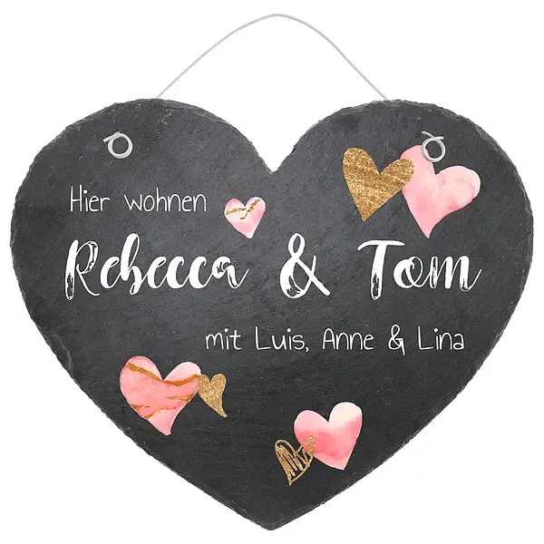 Türschild in Herzform aus Schiefer mit Herzen in der Größe 24 cm Design Hearts Türschild in Herzform aus Schiefer mit Herzen in der Größe 24 cm Design Hearts