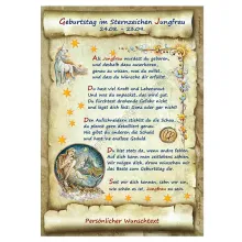 Urkunde zum Geburtstag - Sternzeichen Jungfrau Urkunde zum Geburtstag - Sternzeichen Jungfrau