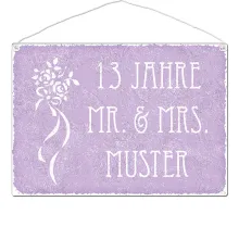 Geschenk zum Hochzeitsag - 13 Jahre Mr. und Mrs. und Name - Schild A3 violett Geschenk zum Hochzeitsag - 13 Jahre Mr. und Mrs. und Name - Schild A3 violett