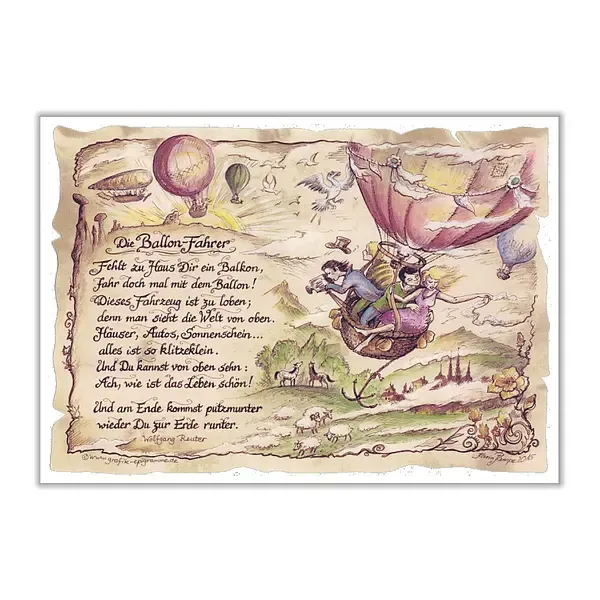 Sportbild Ballon-Fahrer auf Antikpapier im A4-Format Sportbild Ballon-Fahrer auf Antikpapier im A4-Format