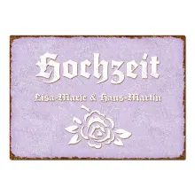 Schild Hochzeit mit Namen des Brautpaares - Format A3 violett Schild Hochzeit mit Namen des Brautpaares - Format A3 violett