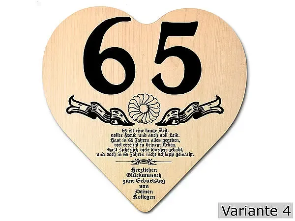 Herz Holzschild mit Wunschtext Geschenk zum 65. Geburtstag Herz Holzschild mit Wunschtext Geschenk zum 65. Geburtstag