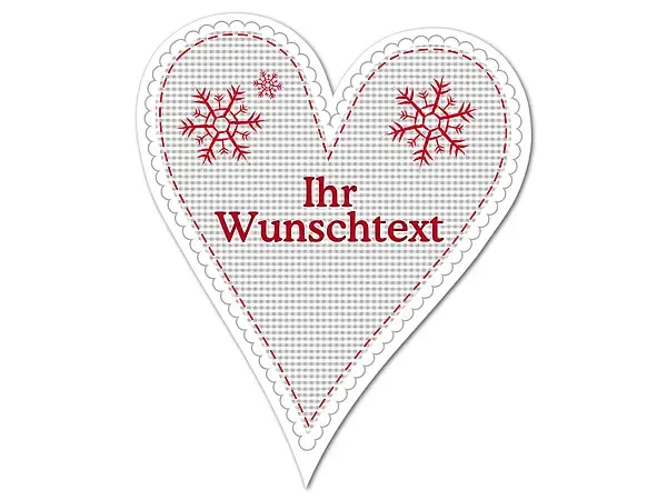 Hüttendeko-Herz mit Wunschtext und Schneeflocken - 180mm Hüttendeko-Herz mit Wunschtext und Schneeflocken - 180mm