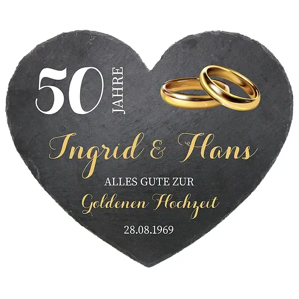 Schieferherz zum 50. Hochzeitstag Goldenen Hochzeit Größe 24 cm Goldene Hochzeit Schieferherz zum 50. Hochzeitstag Goldenen Hochzeit Größe 24 cm Goldene Hochzeit