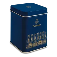 Teedose leer, dunkelblau mit Hausmotiv, Inhalt 100g Teedose leer, dunkelblau mit Hausmotiv, Inhalt 100g