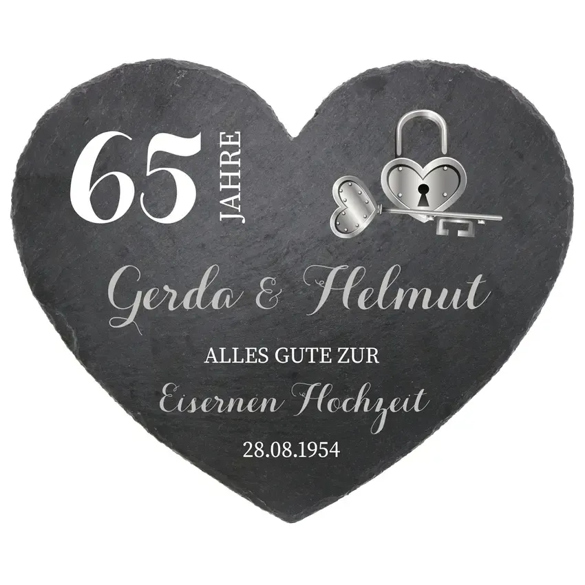 Schieferherz zum 65. Hochzeitstag Eiserne Hochzeit Größe 24 cm Eiserne Hochzeit Schieferherz zum 65. Hochzeitstag Eiserne Hochzeit Größe 24 cm Eiserne Hochzeit