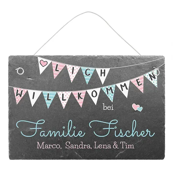 Herzlich Willkommen Schild aus Schiefer mit Personalisierung 30 x 20 cm Herzlich Willkommen Schild aus Schiefer mit Personalisierung 30 x 20 cm