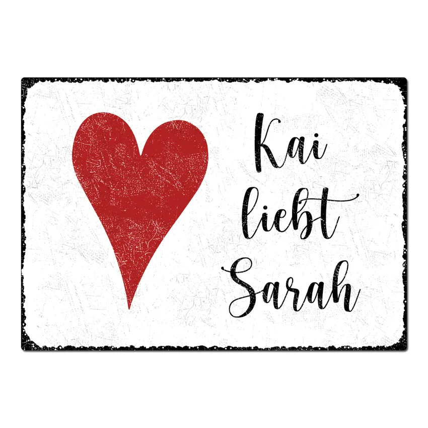 Blechschild A4 mit individuellem Wunschtext im Vintage Stil weiß Blechschild A4 mit individuellem Wunschtext im Vintage Stil weiß