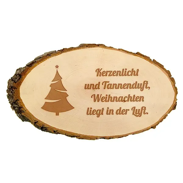 Holzrindenschild mit Gravur für Weihnachten Holzrindenschild mit Gravur für Weihnachten