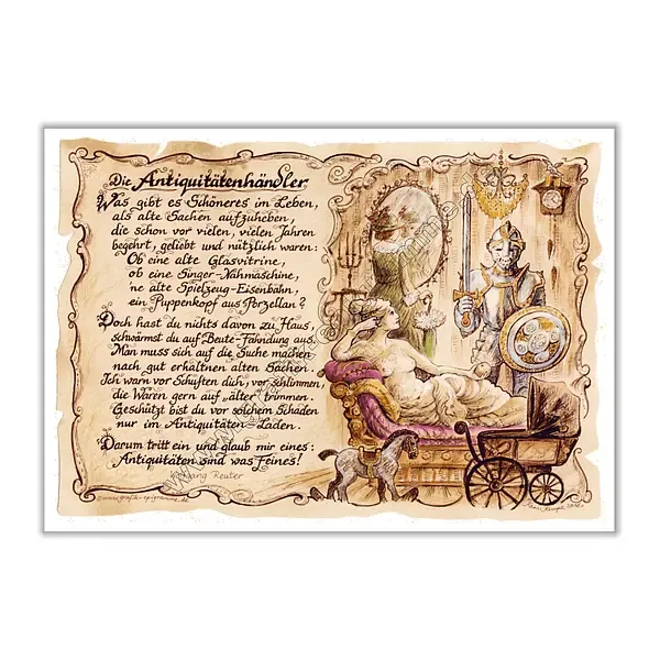 Zunftbild Antiquitätenhändler auf Antikpapier im A4-Format Zunftbild Antiquitätenhändler auf Antikpapier im A4-Format