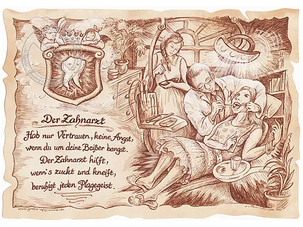 Zunftbild Zahnarzt auf Antikpapier im A4-Format Zunftbild Zahnarzt auf Antikpapier im A4-Format