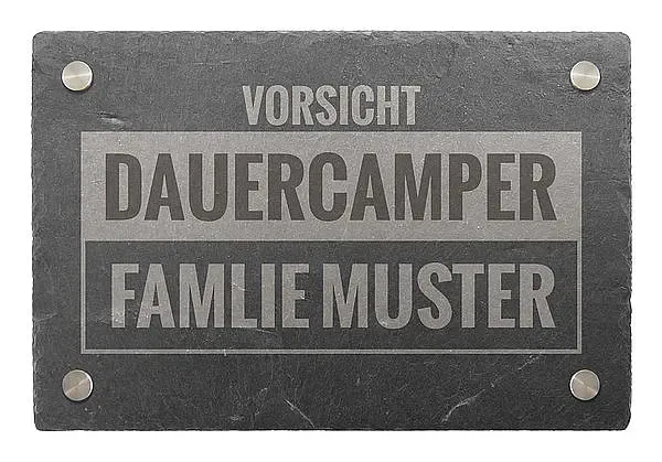 Türschild aus Schiefer 30 x 20 cm - Motiv Vorsicht Dauercamper Türschild aus Schiefer 30 x 20 cm - Motiv Vorsicht Dauercamper