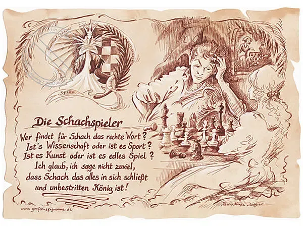 Sportbild Schachspieler auf Antikpapier im A4-Format Sportbild Schachspieler auf Antikpapier im A4-Format