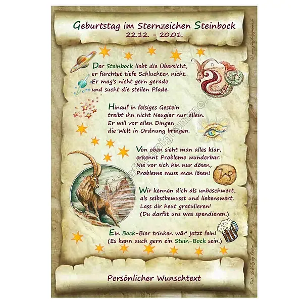 Urkunde zum Geburtstag - Sternzeichen Steinbock Urkunde zum Geburtstag - Sternzeichen Steinbock