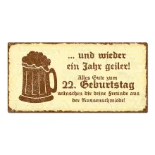 Geschenk zum 22. Geburtstag - Schild mit Wunschtext 200 x 100mm gelb/braun Geschenk zum 22. Geburtstag - Schild mit Wunschtext 200 x 100mm gelb/braun