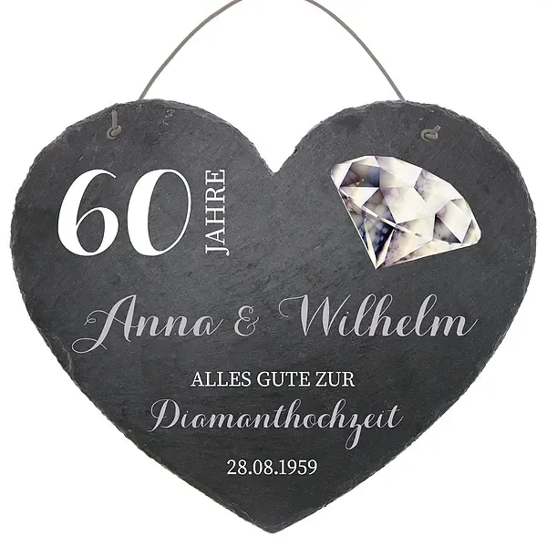 Schieferherz zum 60. Hochzeitstag Diamantene Hochzeit Größe 24 cm Diamantene Hochzeit Schieferherz zum 60. Hochzeitstag Diamantene Hochzeit Größe 24 cm Diamantene Hochzeit