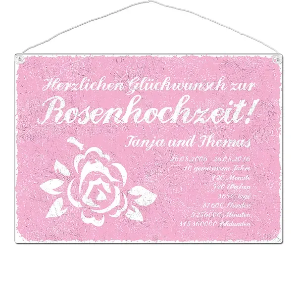 Schild Rosenhochzeit mit Wunschtext - Format A3 rosa Schild Rosenhochzeit mit Wunschtext - Format A3 rosa