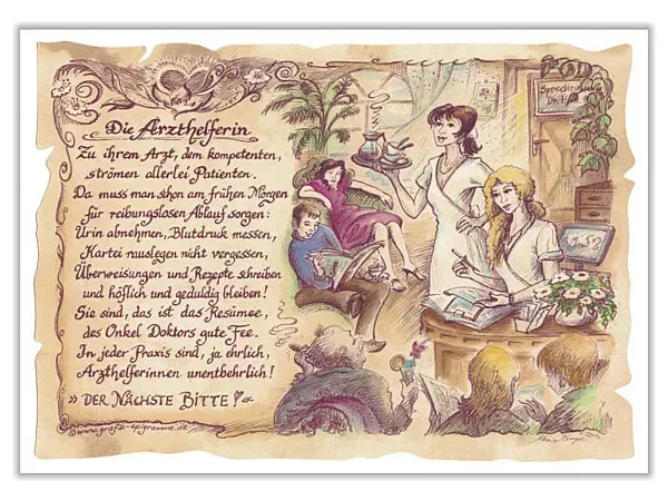 Zunftbild Arzthelferin auf Antikpapier im A4-Format Zunftbild Arzthelferin auf Antikpapier im A4-Format