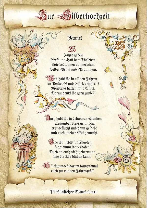 Urkunde zur Silberhochzeit Urkunde zur Silberhochzeit