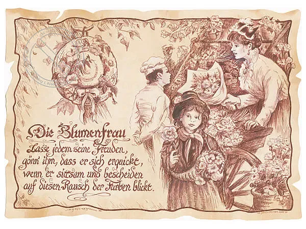 Zunftbild Floristin auf Antikpapier im A4-Format Zunftbild Floristin auf Antikpapier im A4-Format