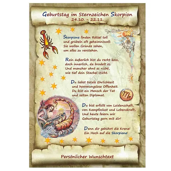 Urkunde zum Geburtstag - Sternzeichen Skorpion Urkunde zum Geburtstag - Sternzeichen Skorpion