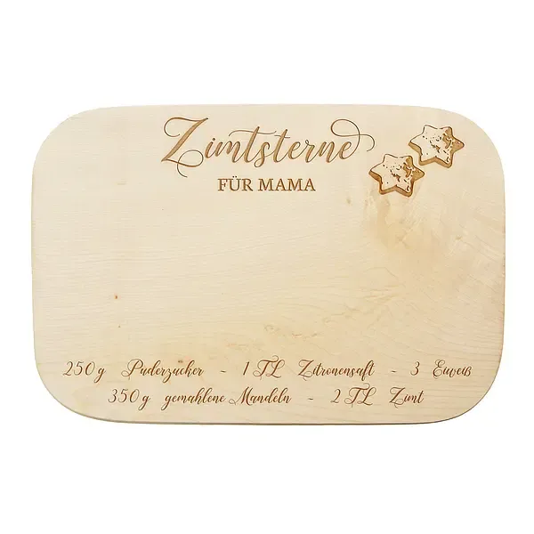 Zimtstern-Rezept auf Schneidebrettchen mit Gravur Zimtstern-Rezept auf Schneidebrettchen mit Gravur