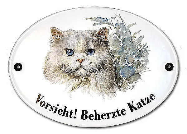 Katzenschild Vorsicht beherzte Katze aus Emaille 18,3 x 14,3 cm Katzenschild Vorsicht beherzte Katze aus Emaille 18,3 x 14,3 cm