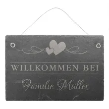 Willkommensschild aus Schiefer mit Familiennamen 30 x 20 cm - Design Love Willkommensschild aus Schiefer mit Familiennamen 30 x 20 cm - Design Love