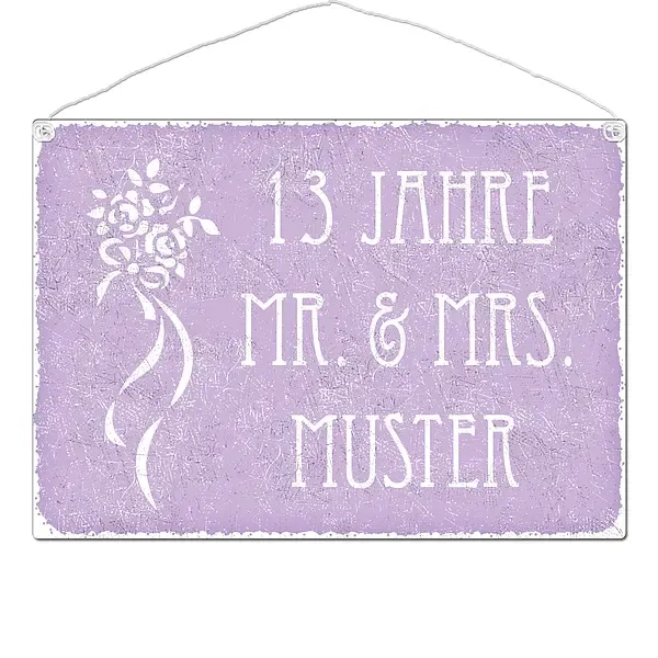 Geschenk zum Hochzeitsag - 13 Jahre Mr. und Mrs. und Name - Schild A3 violett Geschenk zum Hochzeitsag - 13 Jahre Mr. und Mrs. und Name - Schild A3 violett