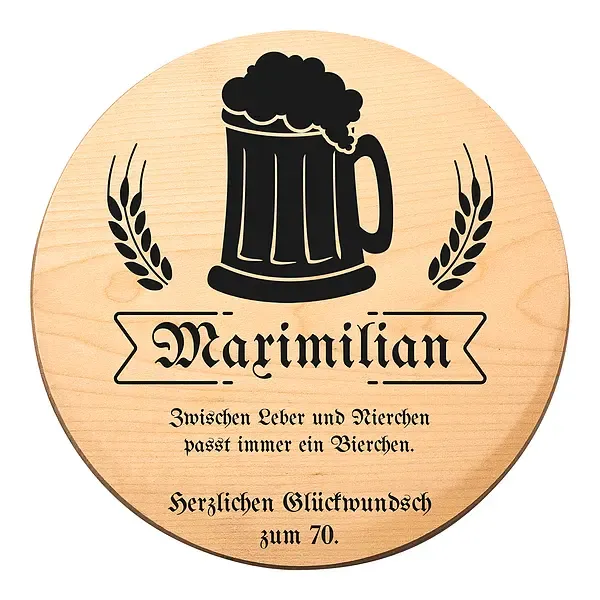 Rundes Holzschild zum Geburtstag mit Geburtstagszahl - Bierkrug Rundes Holzschild zum Geburtstag mit Geburtstagszahl - Bierkrug