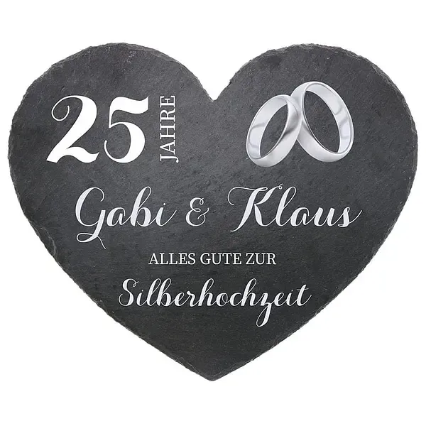 Schieferherz zum 25. Hochzeitstag Silberne Hochzeit Größe 24 cm Silberhochzeit Schieferherz zum 25. Hochzeitstag Silberne Hochzeit Größe 24 cm Silberhochzeit