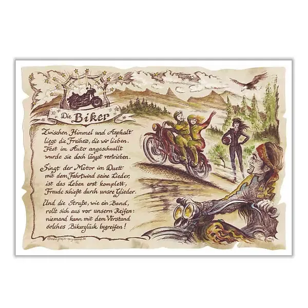 Sportbild Biker auf Antikpapier im A4-Format Sportbild Biker auf Antikpapier im A4-Format