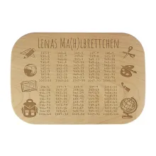 Geschenk zum Schulanfang Schneidebrett mit Einmaleins und Name Geschenk zum Schulanfang Schneidebrett mit Einmaleins und Name