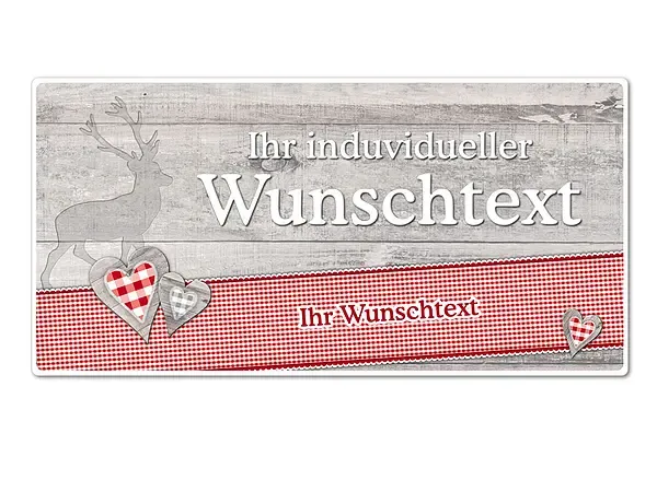 Hüttendeko-Schild mit Wunschtext und Hirsch - 300 x 150mm Hüttendeko-Schild mit Wunschtext und Hirsch - 300 x 150mm