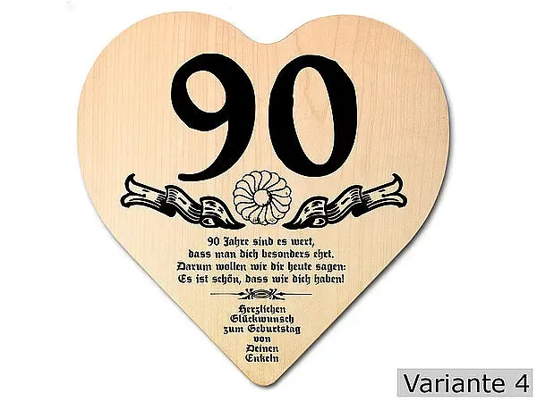 Herz Holzschild mit Wunschtext Geschenk zum 90. Geburtstag Herz Holzschild mit Wunschtext Geschenk zum 90. Geburtstag