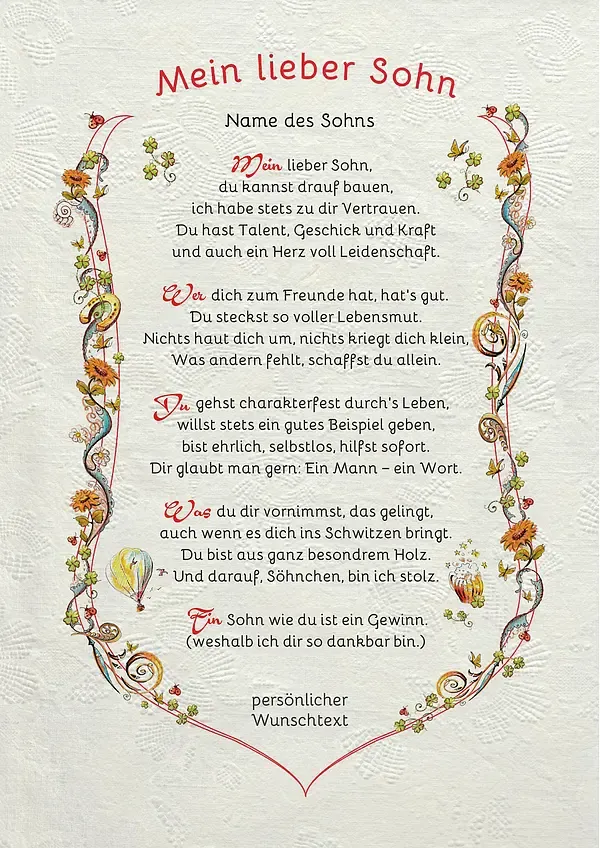 Auszeichnung für den Sohn mit personalisiertem Wunschtext Auszeichnung für den Sohn mit personalisiertem Wunschtext